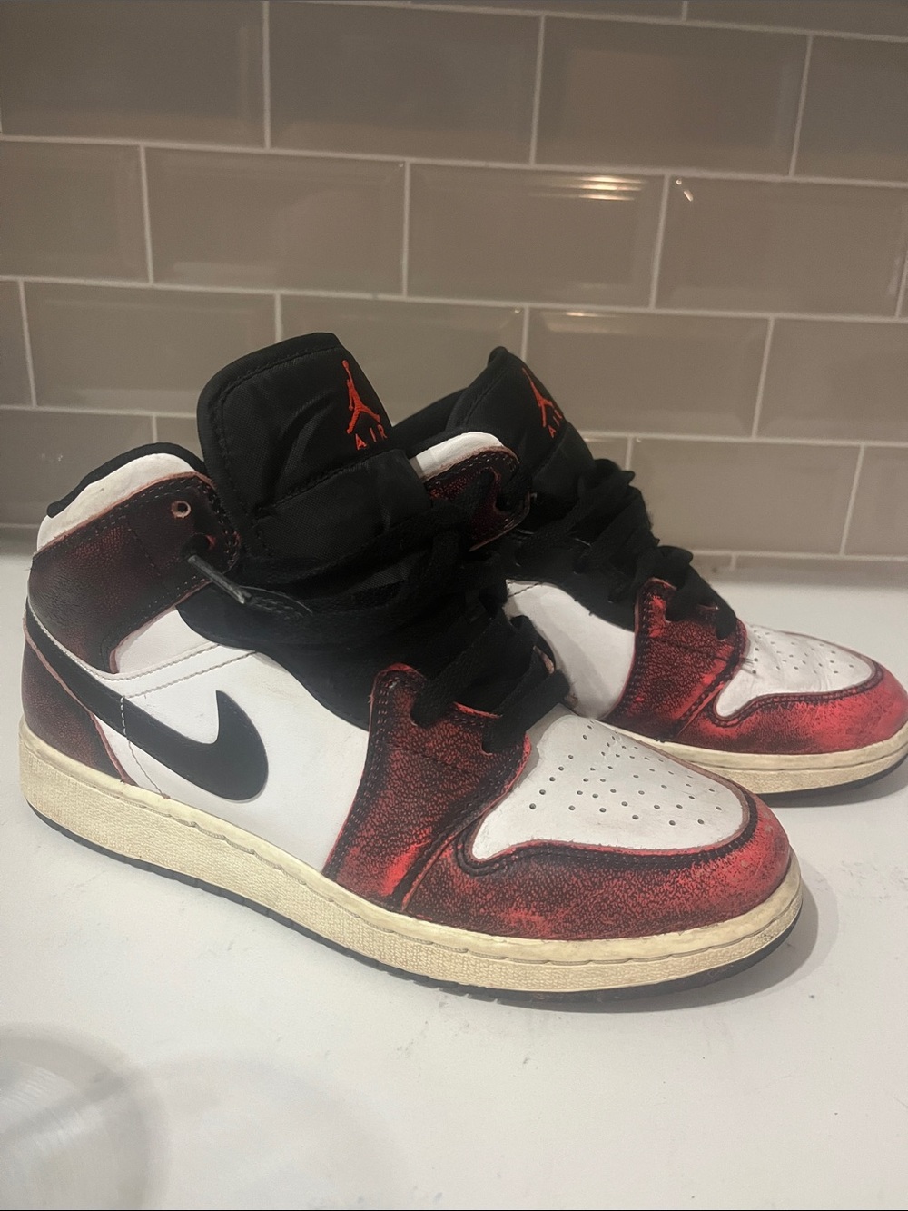Jordan Retro Mid Sneakers - White / Black / Red